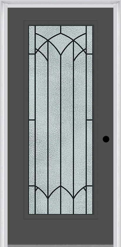 MMI Full Lite 6'8" Fiberglass Smooth Montclaire Wrought Iron Decorative Glass Exterior Prehung Door 686